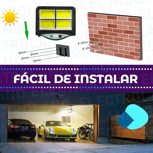 Imagen 6 de 10 de Lampara Solar 6 Cob Reflector Recargable Sensor Fotocélula