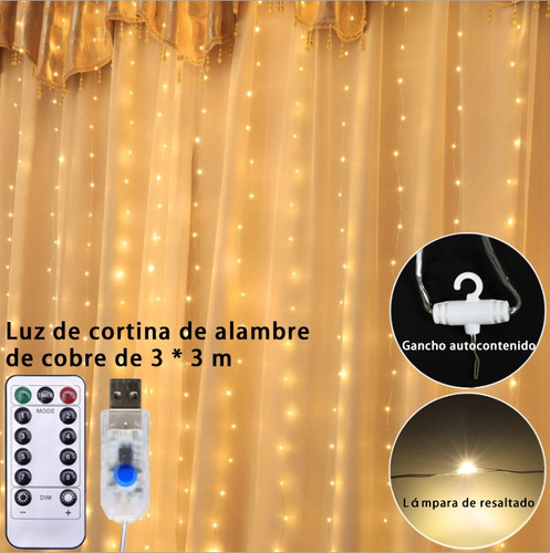 Cortinas Decorativas Luz Led Control Remoto 3x3m 300 Leds