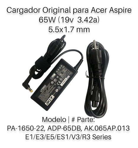 Cargador Original Nuevo Para Laptops Acer 65w (adp-65db)