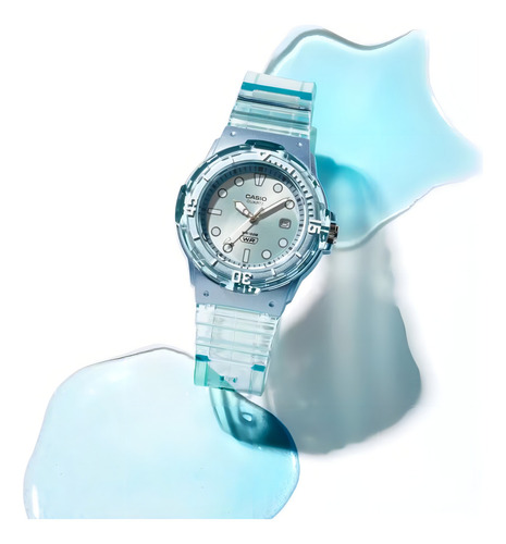 Reloj Casio Pop Lrw-200hs-2ev Mujer Ts Correa Celeste Bisel Celeste Fondo Celeste