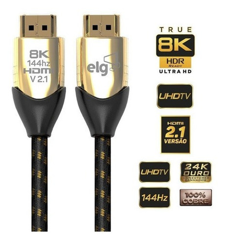 Imagem 3 de 4 de Cabo Hdmi 2.1 8k Ultra High Speed Ethernet 2 Mts Hs8k20 ELG