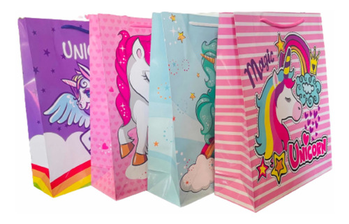 Docena Bolsas De Regalo 26x32x10 Unicornio