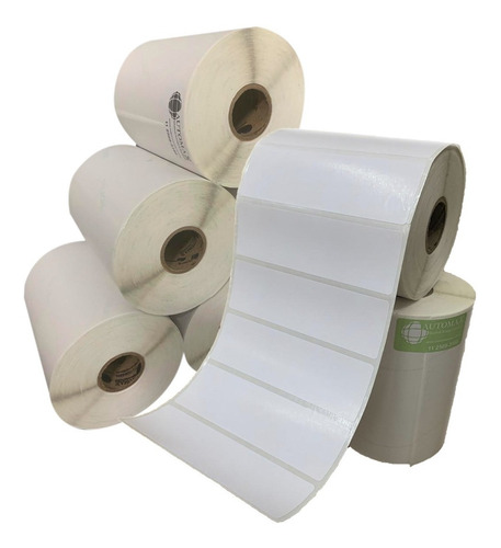 Imagem 3 de 7 de Kit 10 Rolos Etiqueta Couche 100x30 (mm) 10x3 Cm + 5 Ribbon