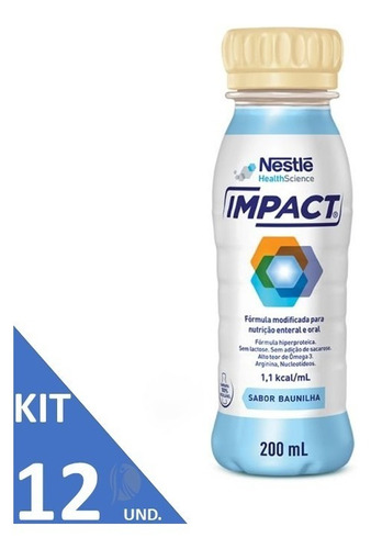 Suplemento em líquido Nestlé  Impact Impact 200ml - Nestle (Kit com 12 unidades) vitaminas Impact 200ml - Nestle (Kit com 12 unidades) sabor  baunilha em frasco de 2400mL 12 un  pacote x 12 u