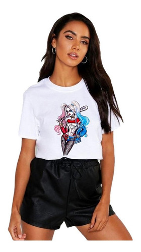 Polera Dama Estampada 100%algodon Diseño Harley Quinn Dibujo