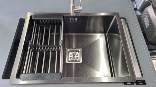 2x Cubas 60x45 Gourmet Quadrat Küche Nano Black Válv+cesto