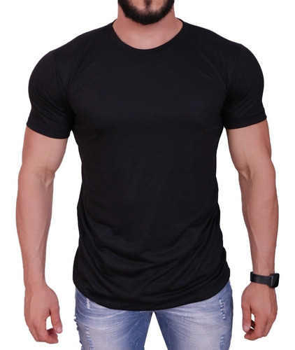 Camiseta Masculina Lisa Long Line Básica Slim Fit Original