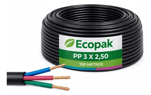 Cabo Pp Flexível 3 Vias 3x2,5mm 100m Preto Pvc 500v Estensao 100 Metros