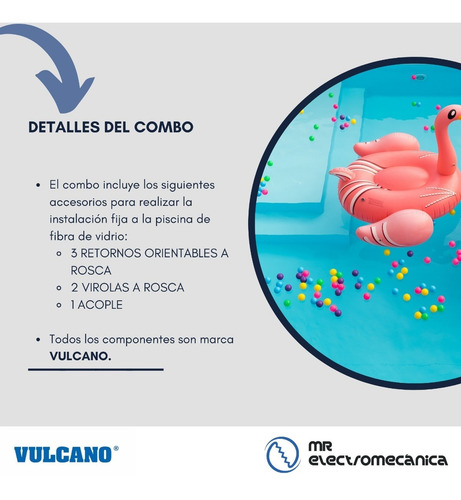 Imagen 2 de 10 de Kit Vulcano Pileta Fibra: Retornos + Virolas + Acople