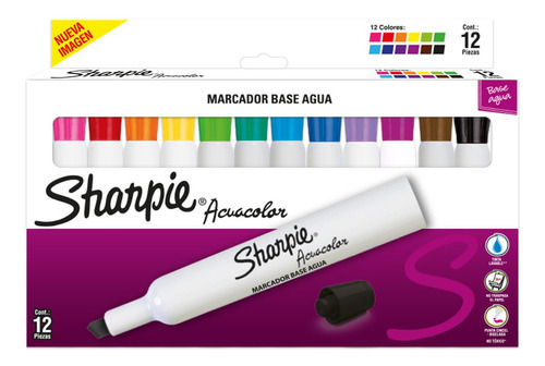 Marcador Al Agua Sharpie Acuacolor Caja X12 Colores Surtidos
