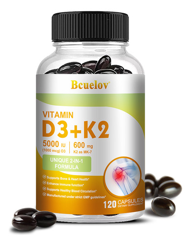 Vitamina D3 Bcuelov 5000 Ui Con Vitamina K2, 120 Cápsulas