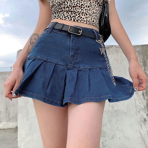 Harajuku Punk Y2k Denim Mini Falda Plisada Señoras Verano Ho