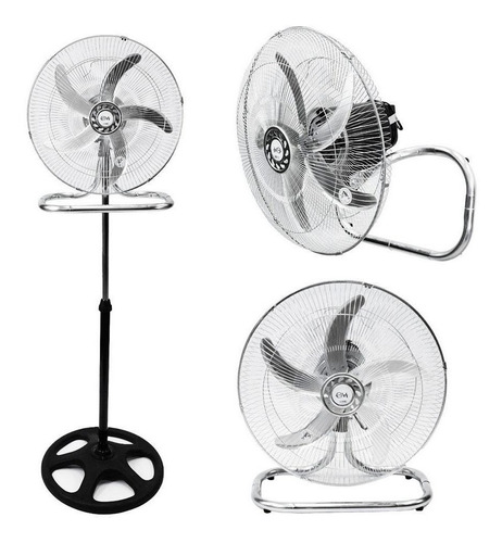 Imagen 4 de 4 de Ventilador 3 en 1 Embassy FY-18A turbo negro con 5 palas color plateado de metal, 18" de diámetro 220 V