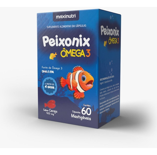 Peixonix Ômega3 Infantil Sabor Mastigável 400mg 60 Cápsulas Cereja