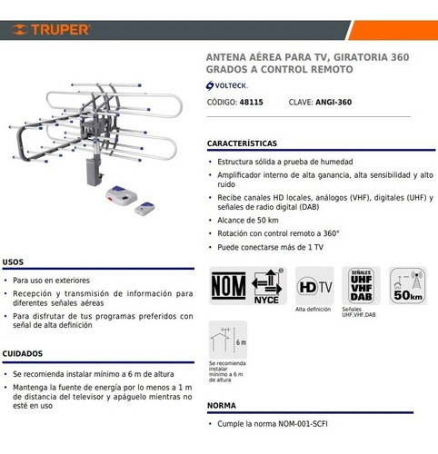 Antena Tv Digital Hd Giratoria Para Exterior Uhf Control