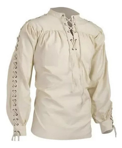 Blusa Para Hombre Medieval Pirata Camisa Vikingo Renacentist