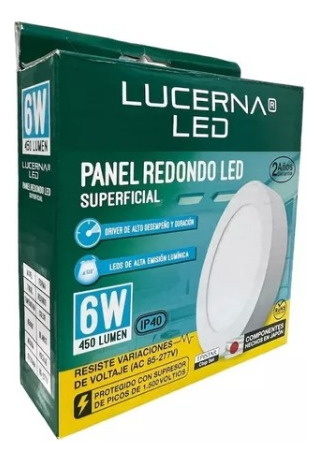 Lampara Led Panel Redondo Superficial6500k 6w Lucerna Driver