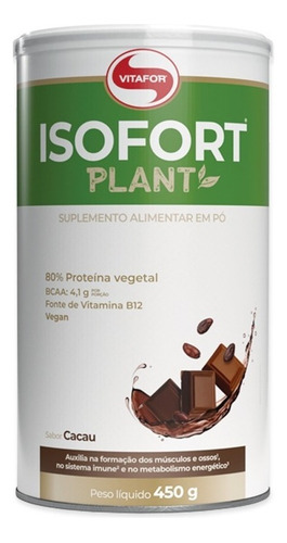 Proteína Vegetal Isofort Plant Cacau 450g Vitafor Sabor Cacau