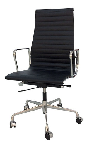 Silla de escritorio DeSillas Aluminum alto ergonómica  negra con tapizado de cuero sintético