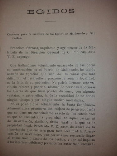 Contrato Mensura Ejido Maldonado Y San Carlos 1888  Surroca 