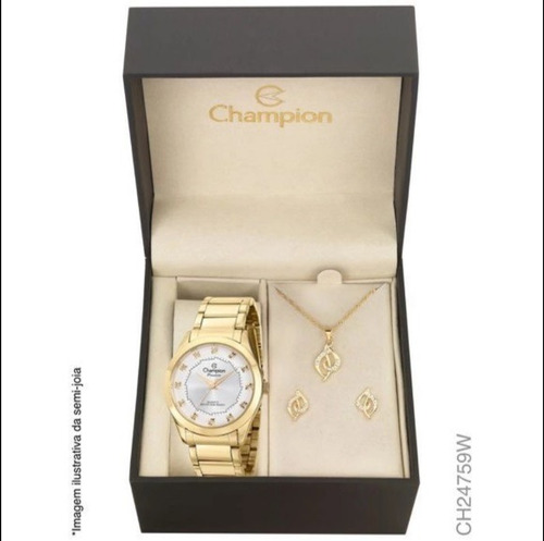 Relógio Feminino Dourado Champion Ch24759w + Kit Semi Joia