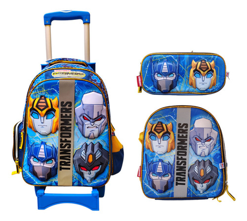 Kit Mochila Carro Lonchera Lapicera Transformers 3d Fotorama Azul Impresion 3d