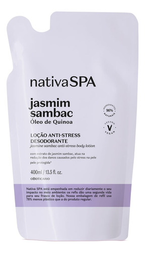 Recambio hidratante para spa antiestrés Jasmim Sambac, 400 ml, tipo de paquete, recarga con fragancia de jazmín Sambac