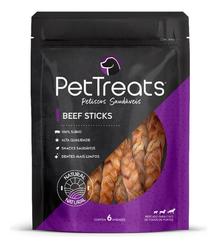 Petisco Natural P/ Cachorro Pet Treats Beef Sticks 6un