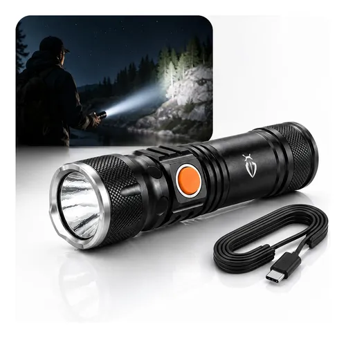 Lanterna Tática Led Recarregável Usb Forte De Trabalho Caça Preto Branco