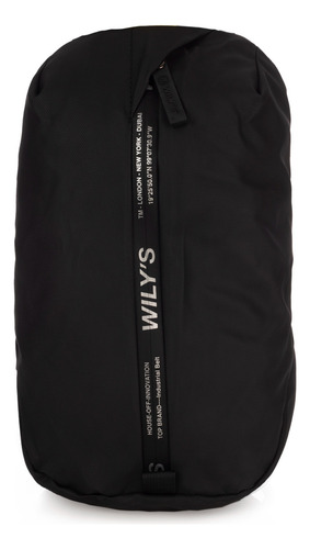 Mochila Cruzada Negro Con Amarillo Cierre Medio Wilys Diseño De La Tela Liso