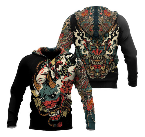 Sudadera Con Capucha Oni Mask Tattoo Sudadera Japonesa