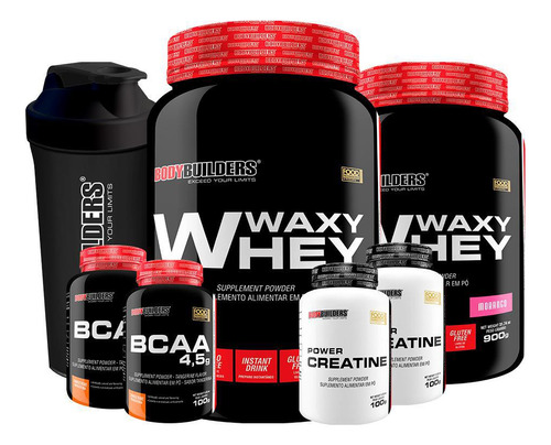 Kit 2 Waxy Whey Morango 2 Bcaa 100g 2 Creatina Coqueteleira