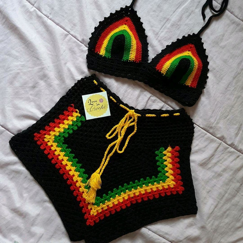 Conjunto Short De Top De Croche Reggae