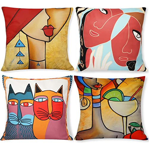 Set Of 4 Throw Pillow Covers -18 X 18 Inches Geometry M...