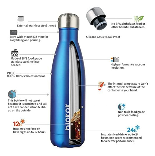 Termo De Acero Inoxidable (17 Oz) Botella De Agua Aislada, T
