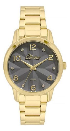 Relógio Condor Feminino Co2039aw/4c, C/ E Cor Da Correia Dourado Cor Do Bisel Dourado Cor Do Fundo Grafite