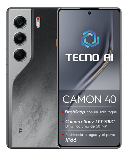 Tecno Camon 40 Dual Sim 256gb Rom 8gb+8gb Ram Virtual Nfc 6.78 Amoled 120hz 50mp Ois Ip66 5200mah 45w Mediatek Helio G100 Ultimate Negro