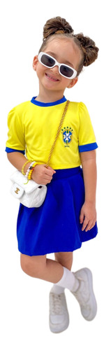 Conjunto Infantil Brasil Roupa Copa Do Mundo Camisa Menina