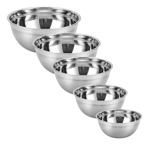 Kit Com 5 Tigelas Bowls Em Aço Inox De Excelente Qualidade