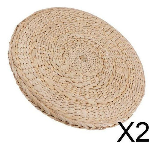 K A Puf Redondo Tejido De Paja De 2 Colores Con Cojín Tatami