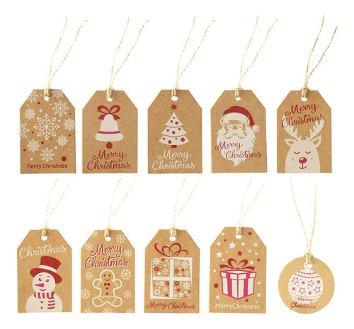 Paquete De 100 Etiquetas De Regalo De Navidad De Papel