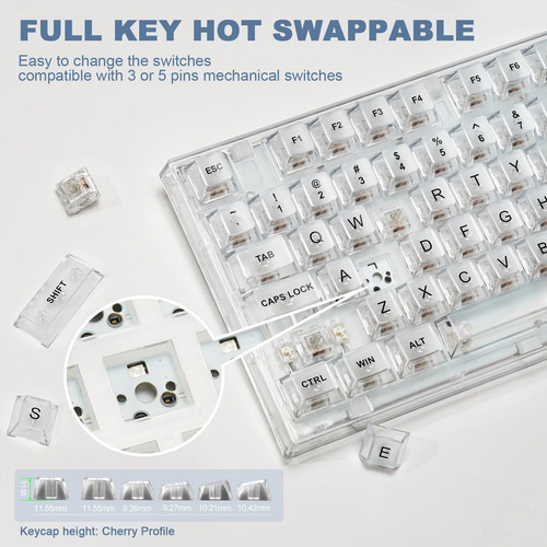 Yunzii X75 82 Tecla Hot Mechanical Keyboard Con Teclas Trans