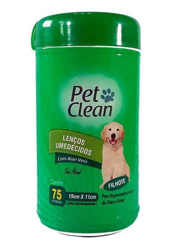 Lenço Umedecido P/ Cães Gatos Filhotes C/ 75 Und Pet Clean