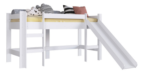 Cama Infantil Elevada Com Escorregador Branca Sem Cortina