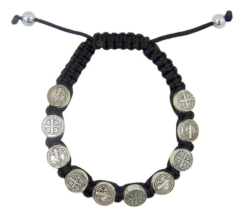 Pulsera De Cord N De Macram  Negro Con Medallas De San Benit