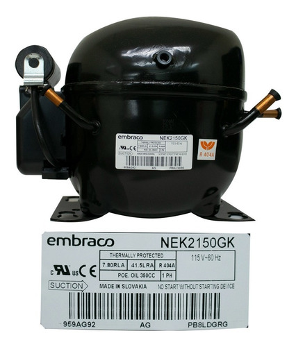 Compresor Embraco 1/2 Hp R404a 208-230v 60hz Baja Presión