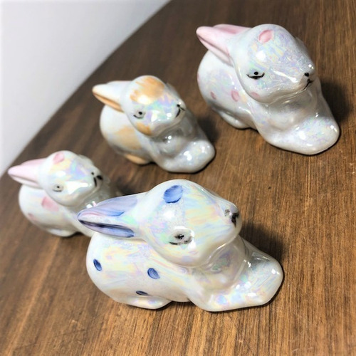 Imagem 6 de 7 de Kit 4 Mini Coelhos Porcelana Pintado A Mão - Páscoa