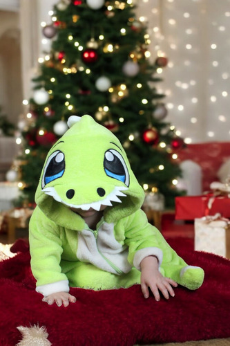 Mameluco Ropa Bebé Pijama Disfraz Dinosaurio Gorro Bordado Verde Limón 6 Meses