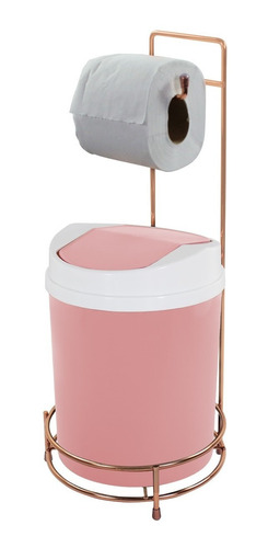 Porta Papel Higiênico Rosé Gold Lixeira 5l Basculante Branca