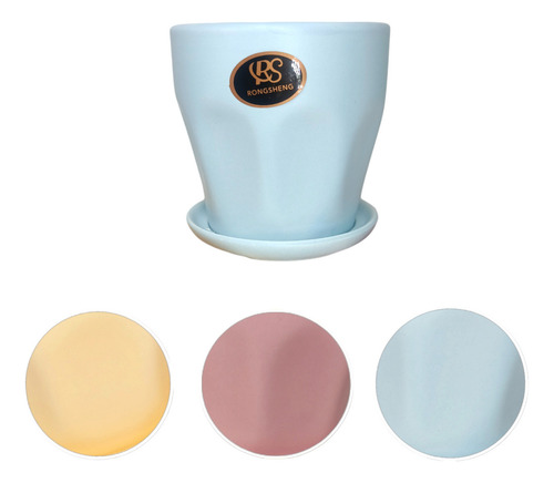 Macetero De Ceramica Con Plato Pack De 3 Color Variados Liso